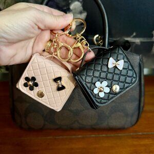 NEW 2-Pc Adorable Mini Keychain Purse Charm PINK & BLACK